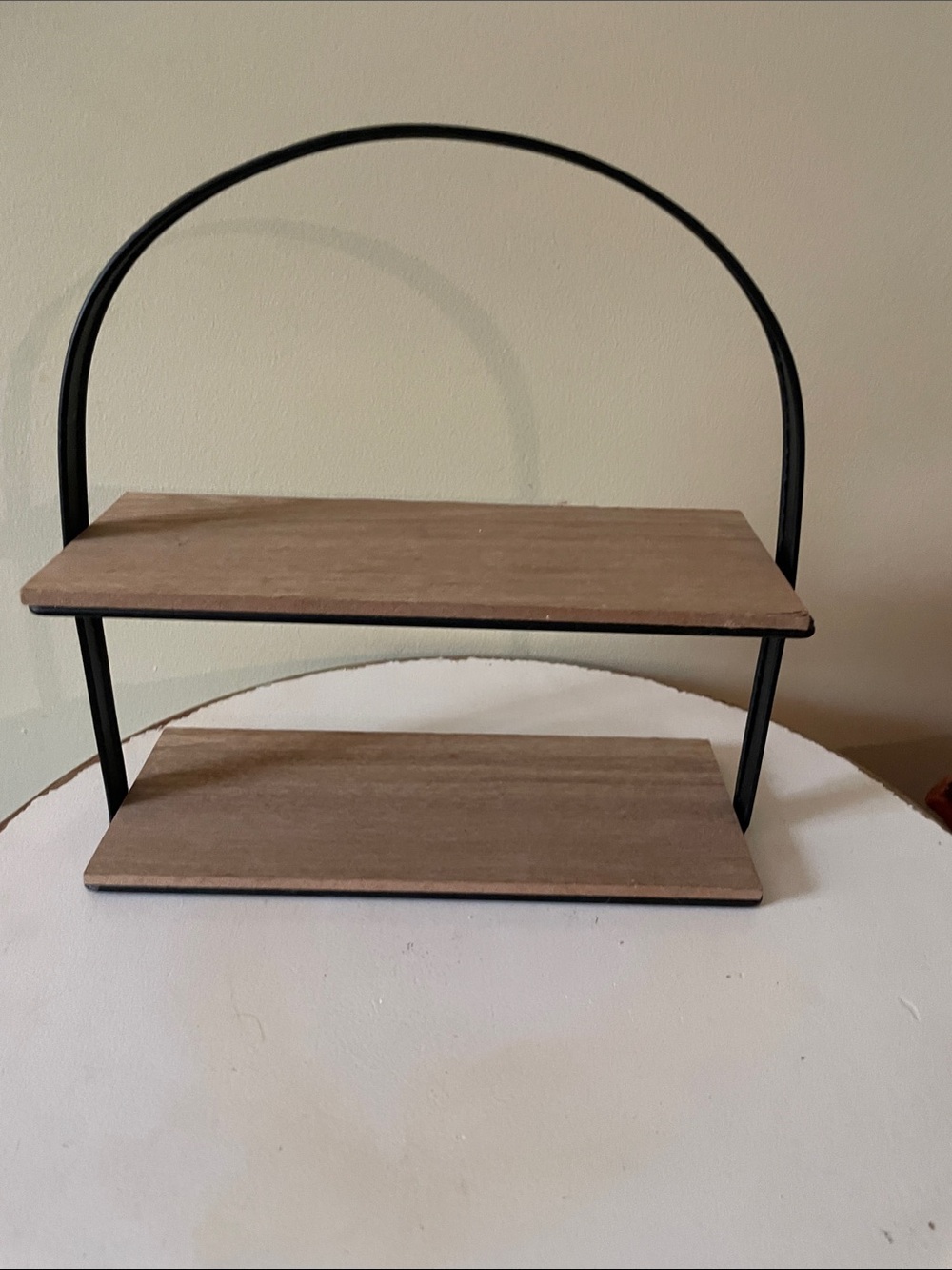 Display stand black metal w wood shelves